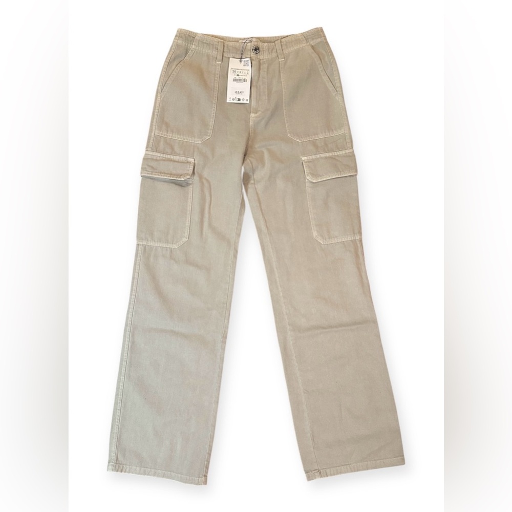 Zara Women's Beige Flat Front Cargo Trouser Pants